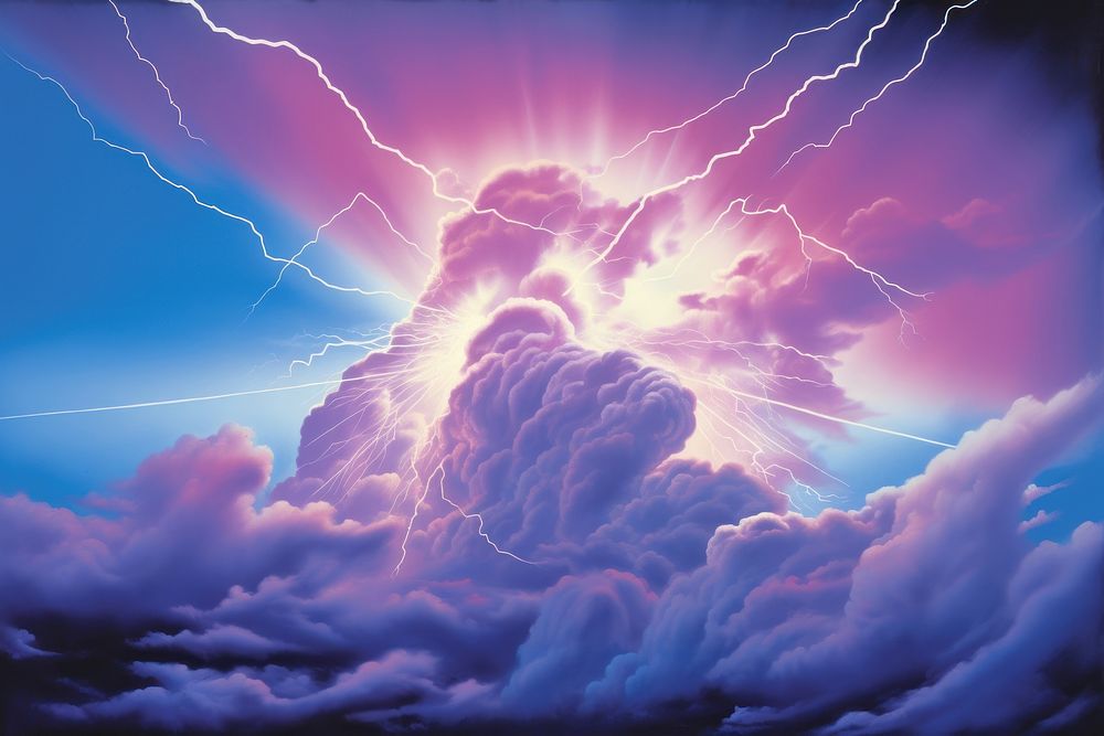 Airbrush art of storm sky thunderstorm backgrounds lightning.