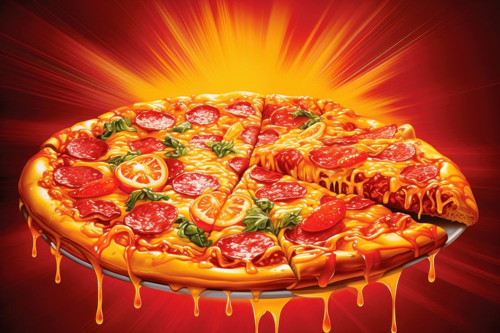 Airbrush art of pizza dessert food advertisement.