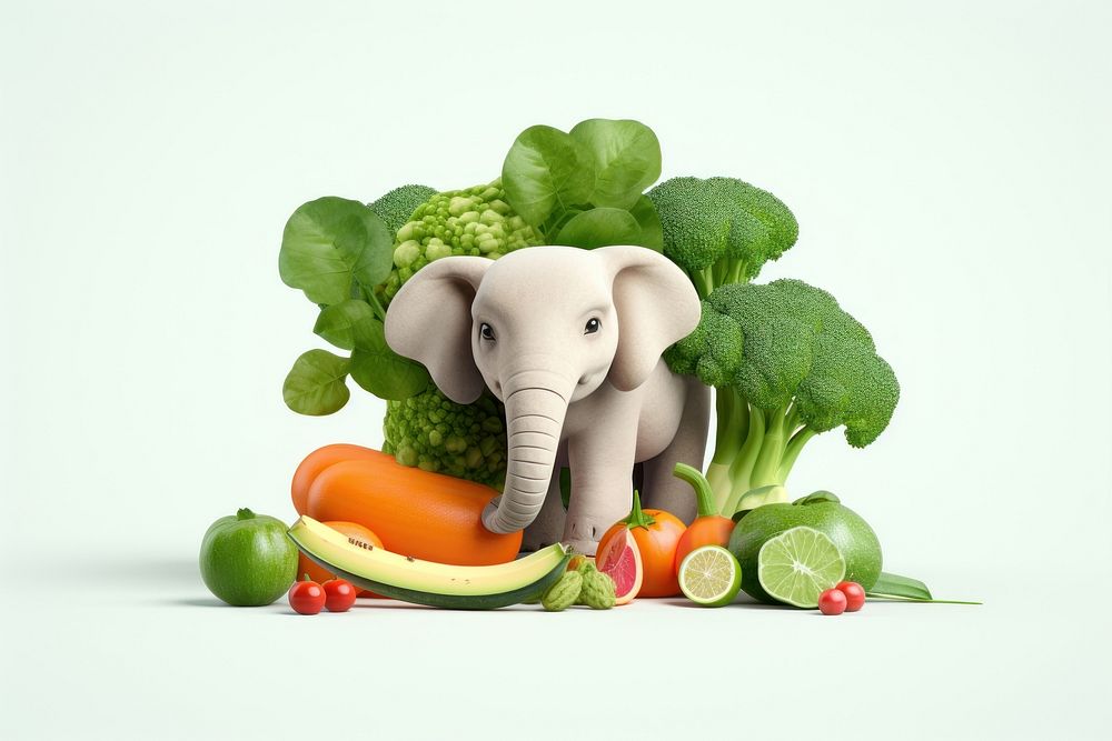Baby elephant vegetable broccoli animal.