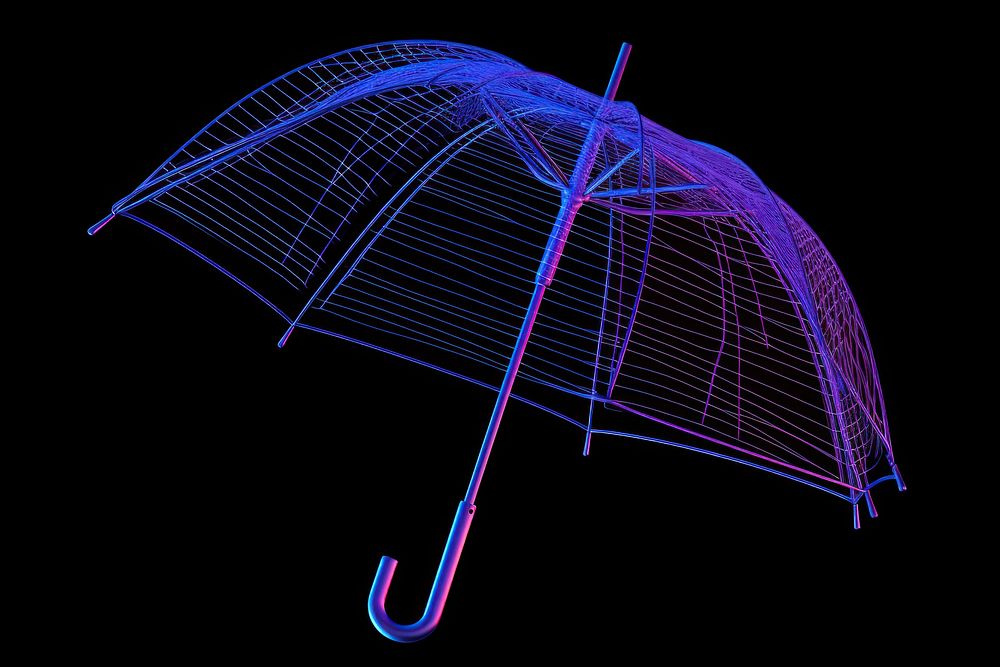 Neon umbrella wireframe futuristic sheltering chandelier.
