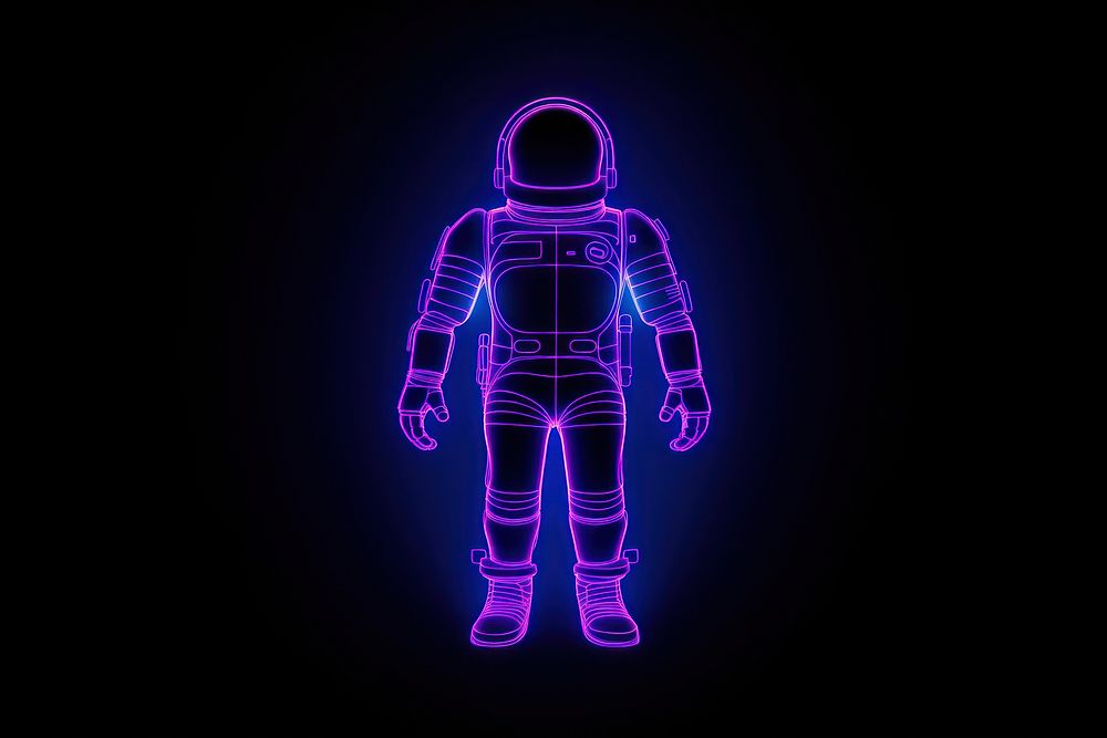 Neon astronaut wireframe light illuminated futuristic.