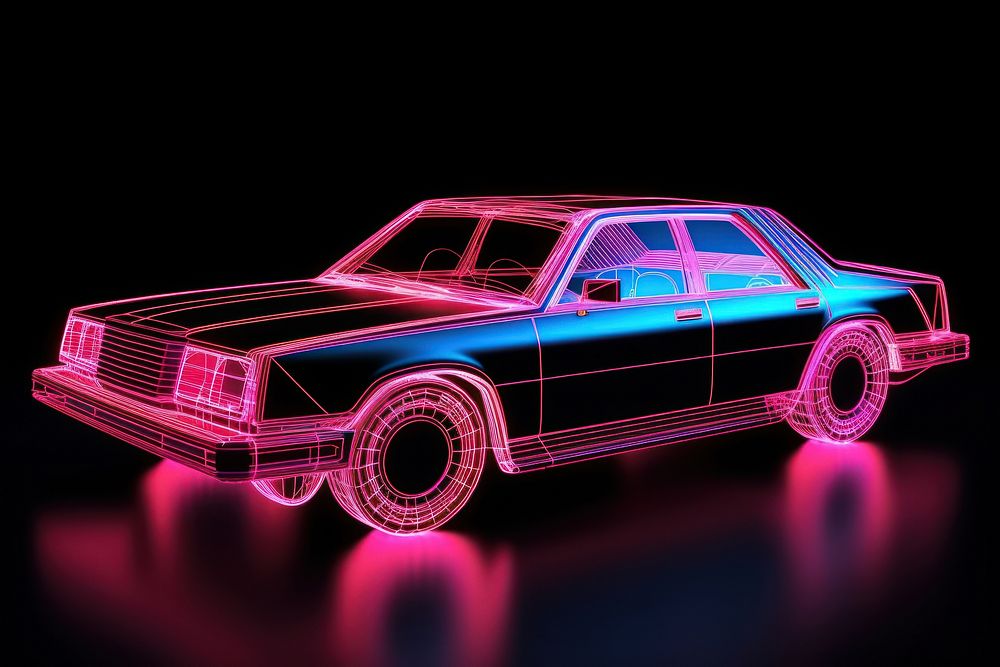 Neon car wireframe light neon vehicle.