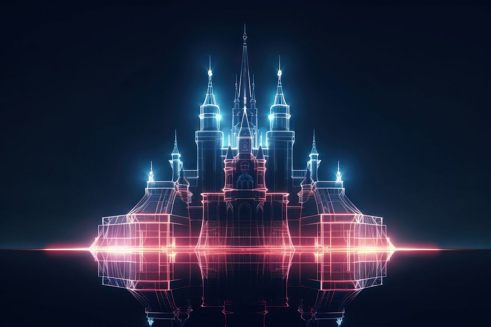 Neon castle wireframe light architecture | Premium Photo Illustration ...