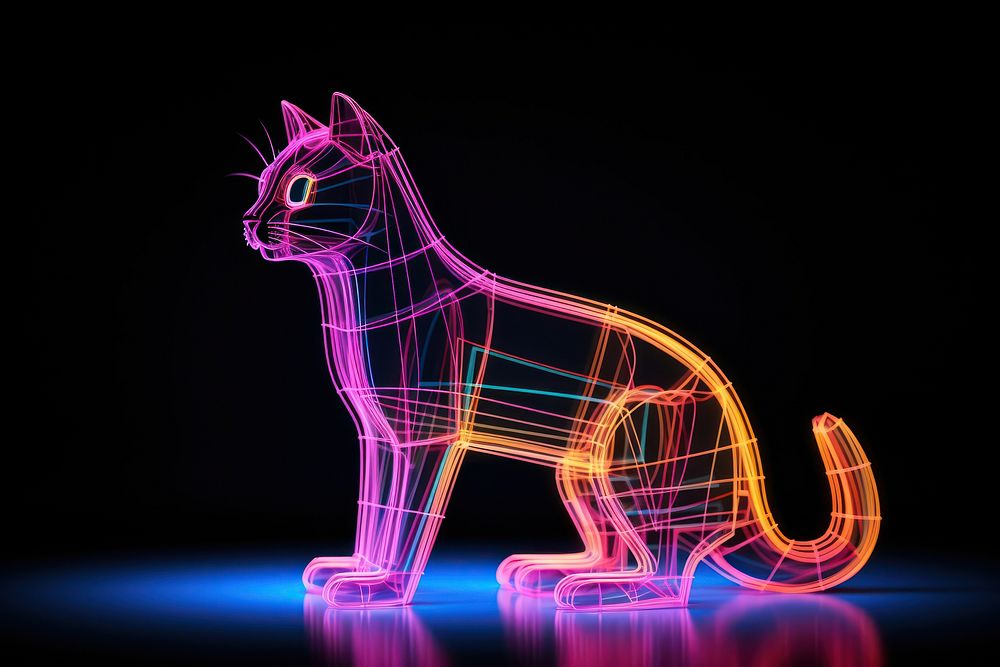 Neon cat wireframe light neon animal.