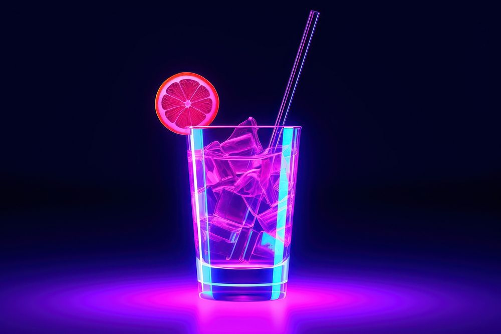 Neon cocktail wireframe drink light glass.