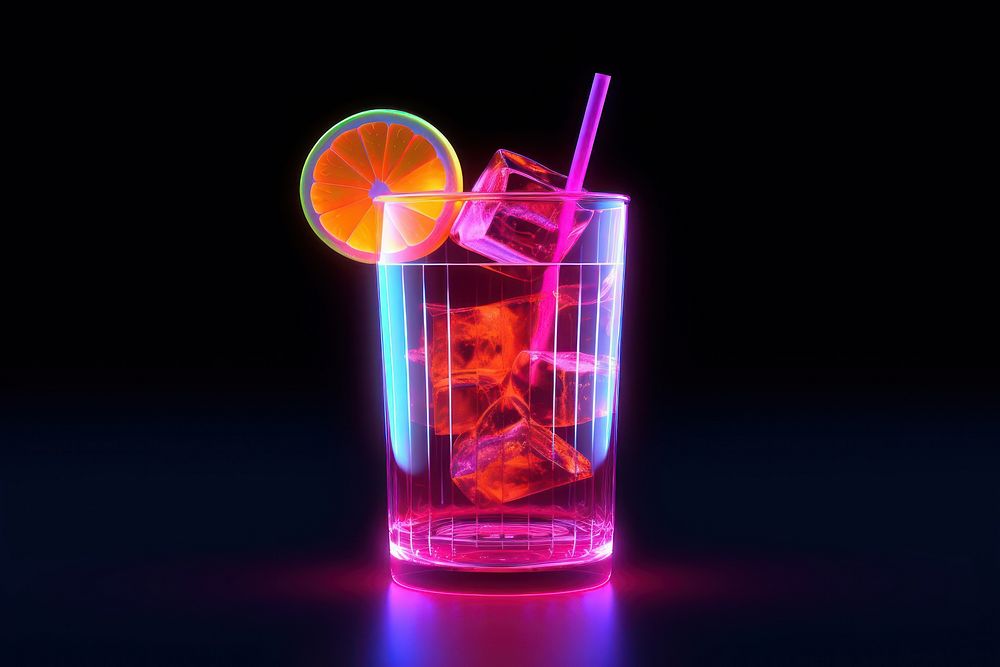 Neon cocktail wireframe drink light glass.