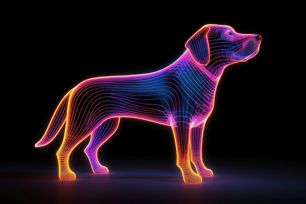 Neon dog wireframe light neon animal.