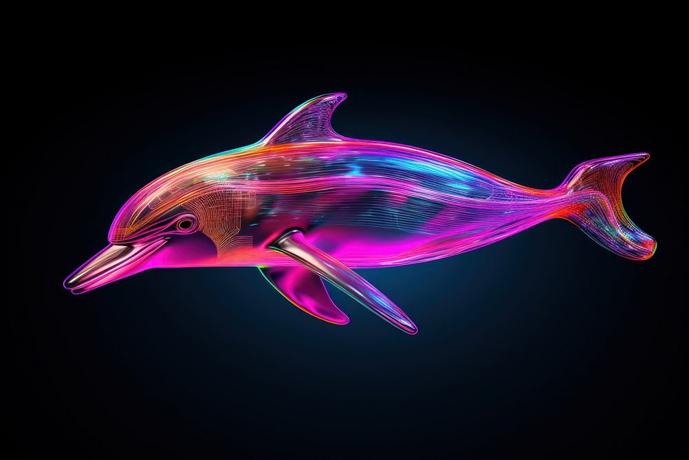 Neon dolphin wireframe animal futuristic underwater.