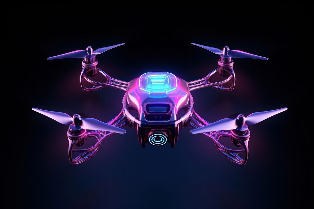 Neon drone wireframe light aircraft vehicle.