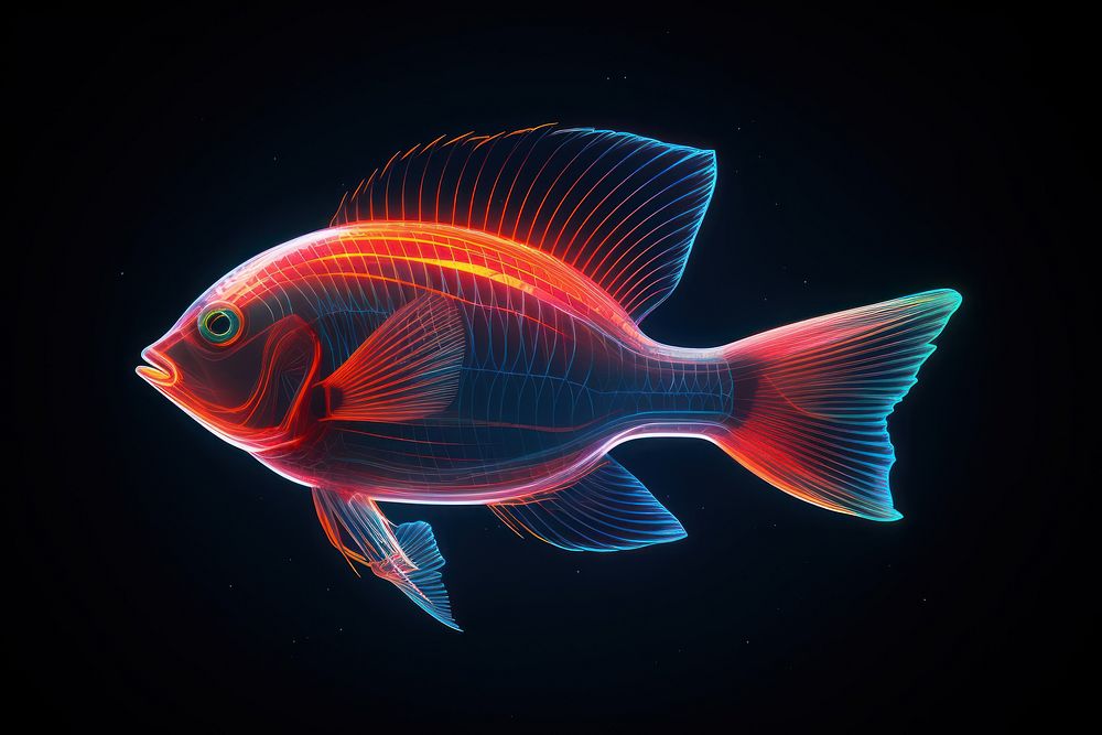 Neon fish wireframe animal pomacentridae pomacanthidae.