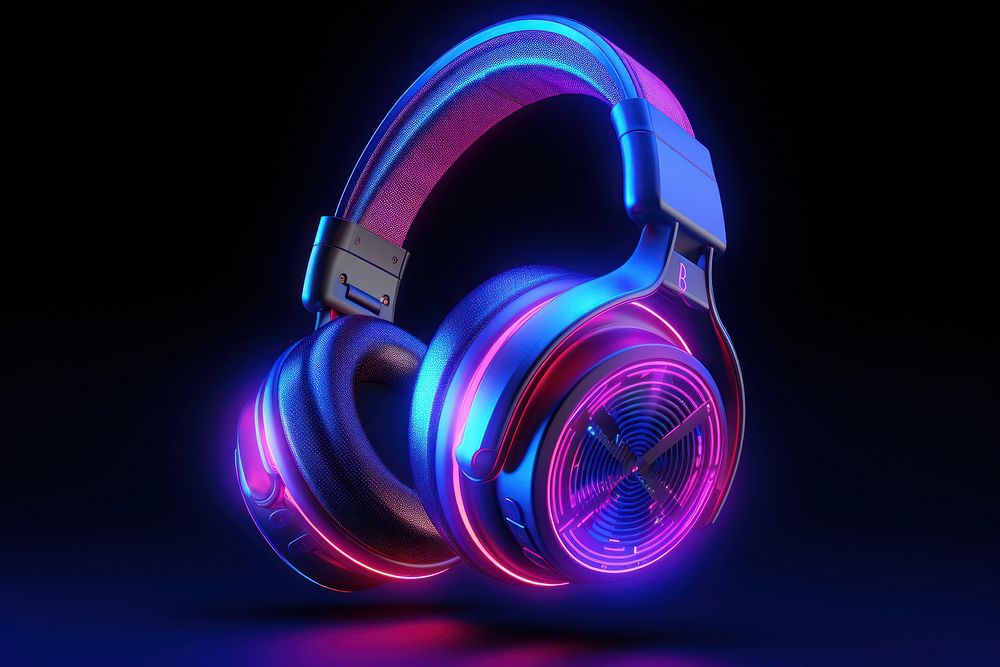 Neon headphones wireframe headset light neon.