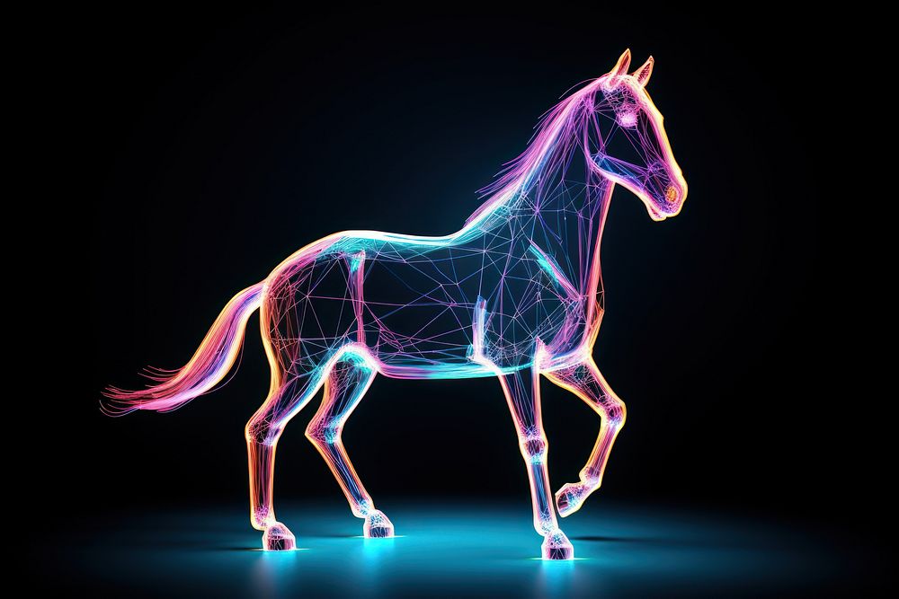 Neon horse wireframe light animal mammal.