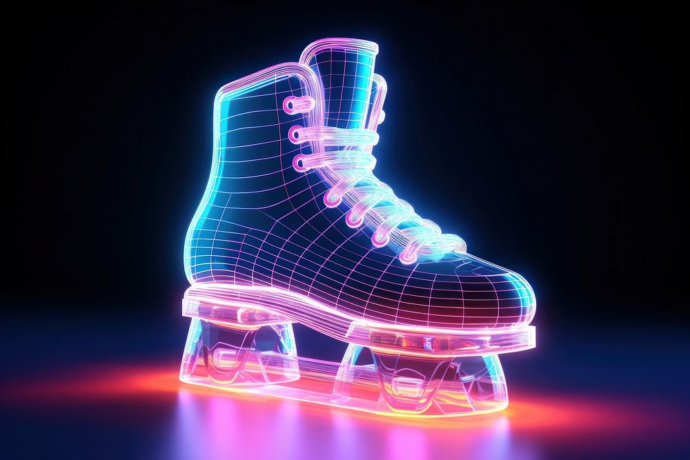 Neon ice skating wireframe sports light illuminated.