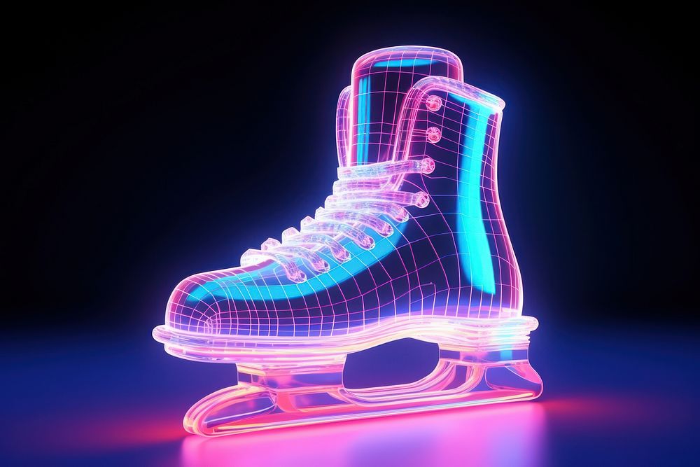 Neon ice skating wireframe light footwear shoe.