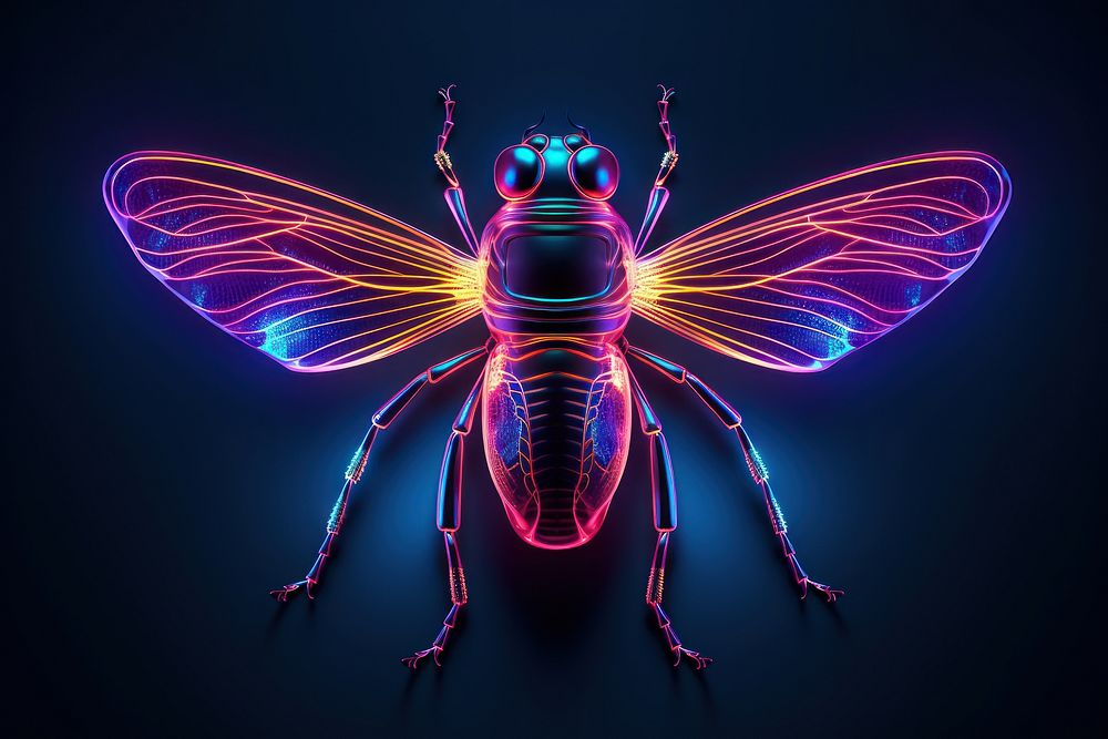 Neon insect wireframe animal magnification invertebrate.