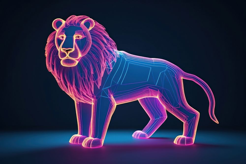 Neon lion wireframe neon animal mammal.