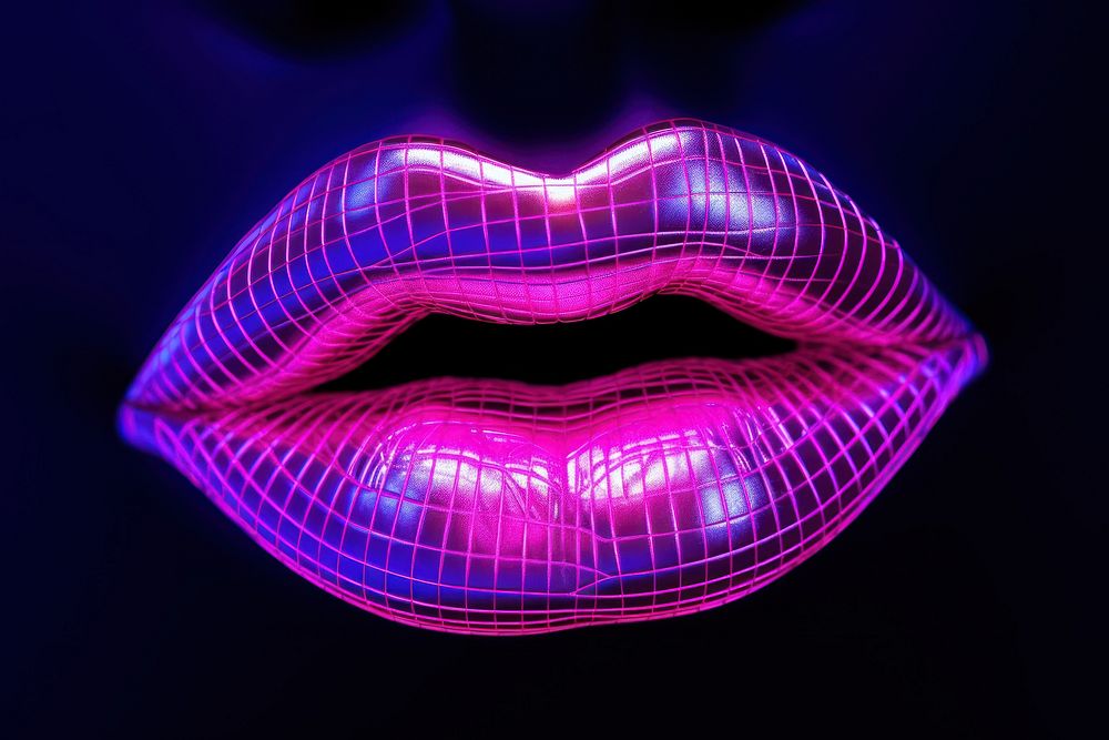 Neon lipstick wireframe purple night light.