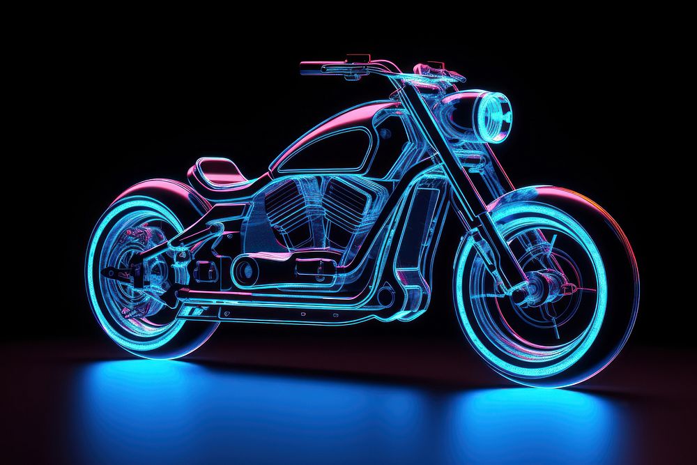 Neon motorcycle wireframe light vehicle wheel.