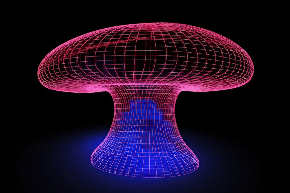 Neon mushroom wireframe pattern sphere technology.