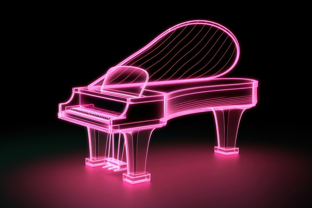 Neon piano wireframe light neon keyboard.