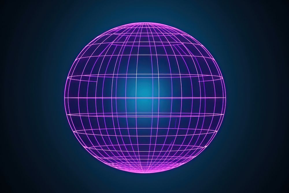 Neon planet wireframe sphere light night.