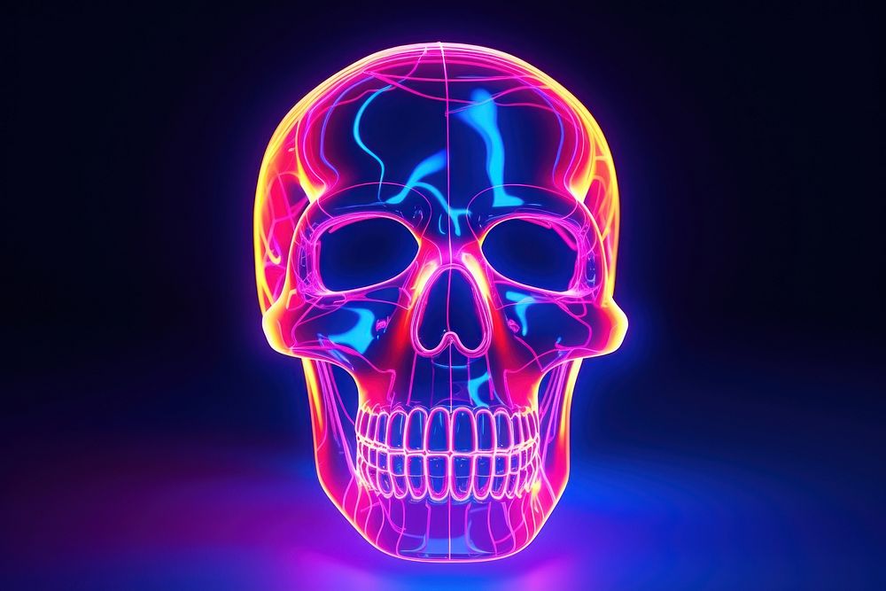 Neon skull wireframe light neon purple.