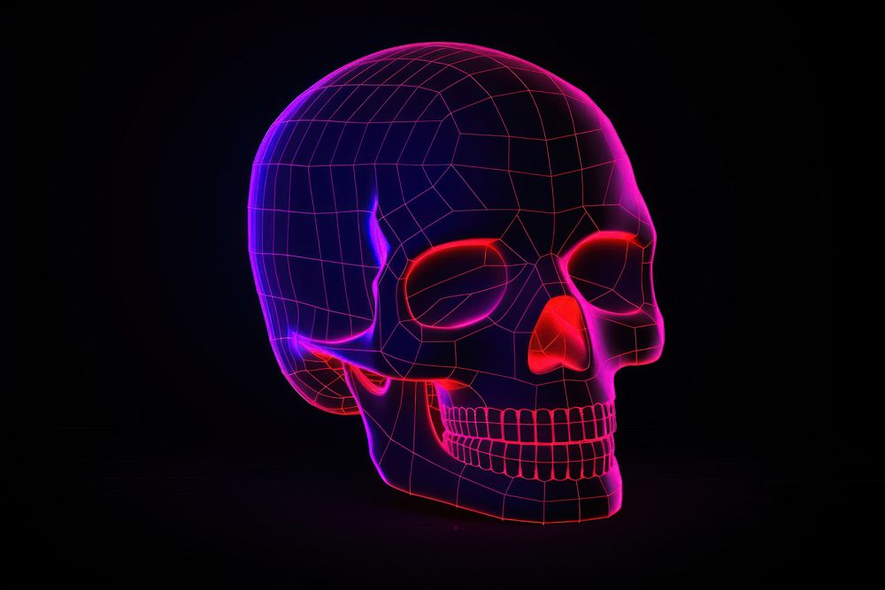 Neon skull wireframe light night neon.