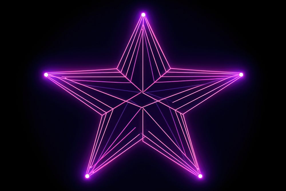 Neon star wireframe neon purple night.