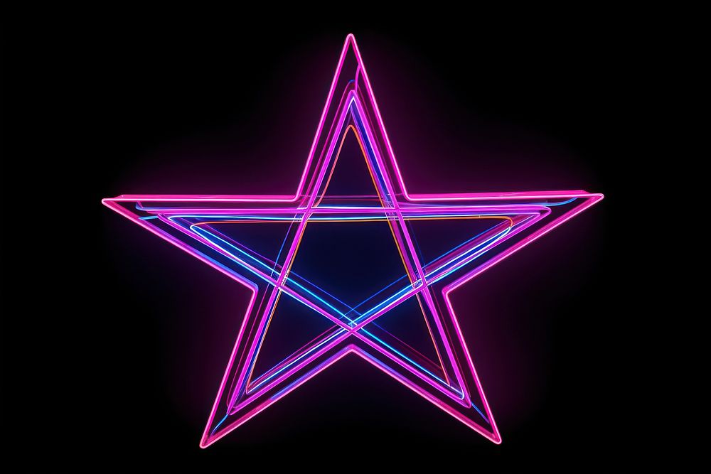 Neon star wireframe neon purple symbol.