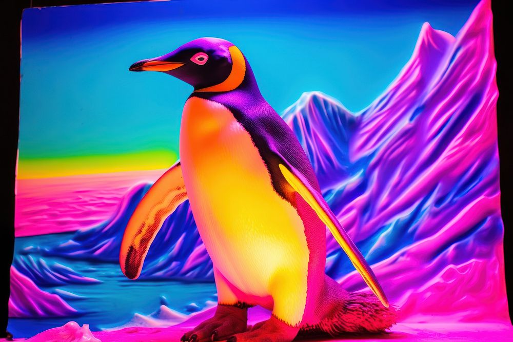 King penguin purple yellow bird.