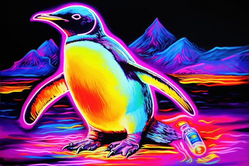 King penguin purple painting animal.