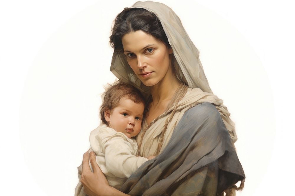 A mother holding her baby portrait painting adult.