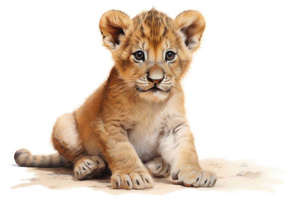 A cute baby lion animal wildlife mammal.
