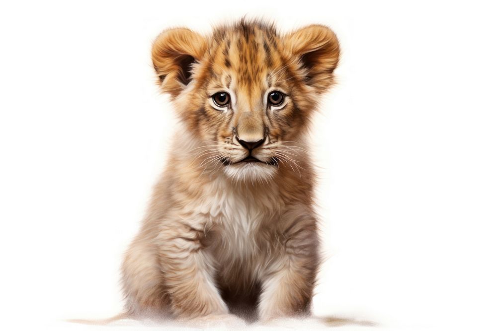 A cute baby lion animal wildlife mammal.