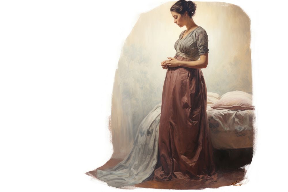 A pregnant woman painting adult dress.