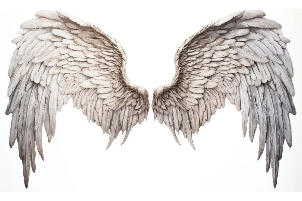 Angel wings sketch bird white background.