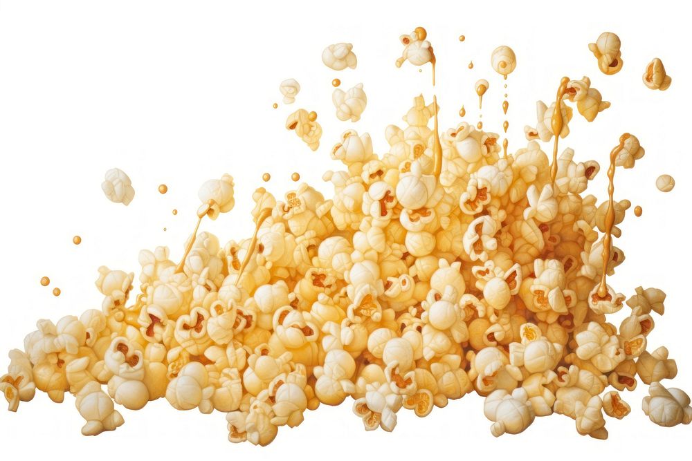 Falling popcorn border snack food white background.