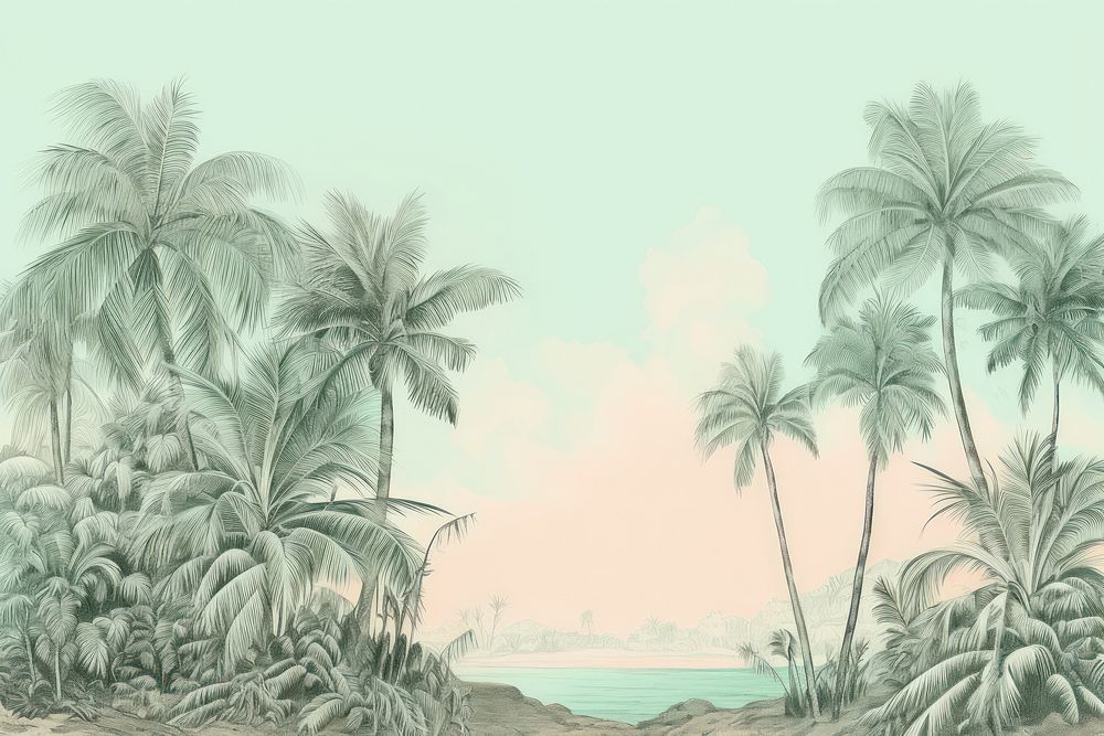 Palm tree jungle in morning drawing sketch backgrounds.