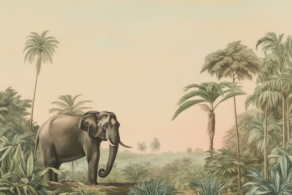 Elephant in palm tree jungle landscape wildlife outdoors.