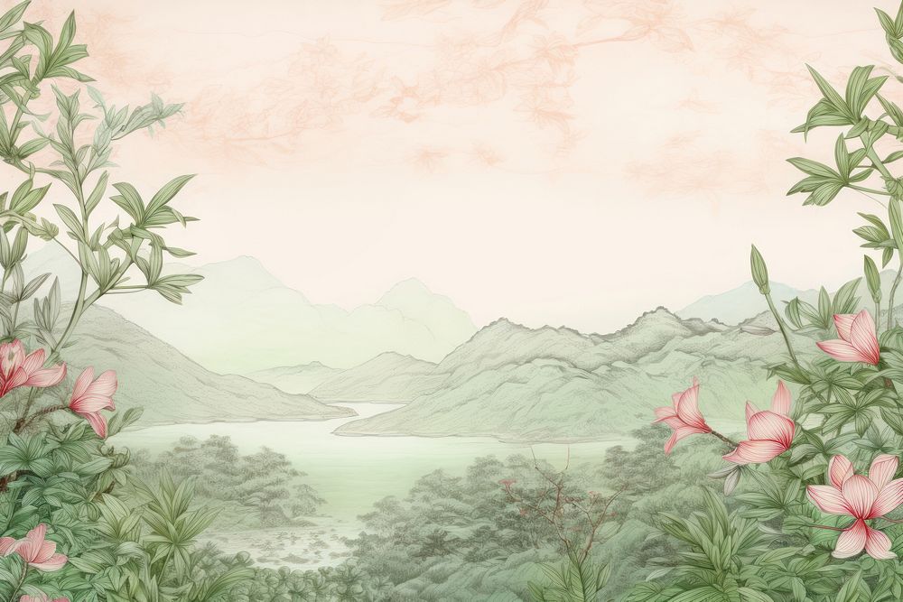 Cherry blossom in morning sketch backgrounds landscape.