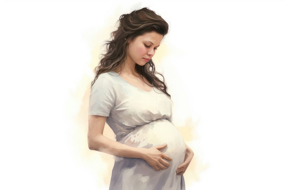 A pregnant woman portrait adult white background.