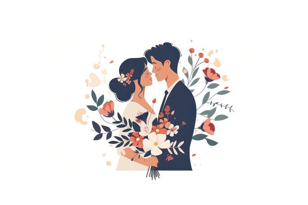 Wedding flower kissing cartoon adult.