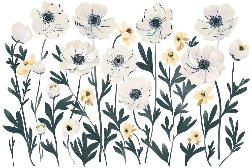 White japanese anemone backgrounds pattern cartoon.