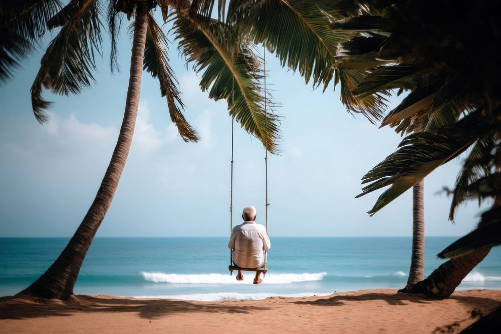 Man at beach outdoors vacation coconut.