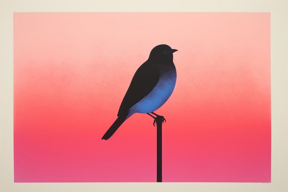 Bird silkscreen silhouette animal blue.