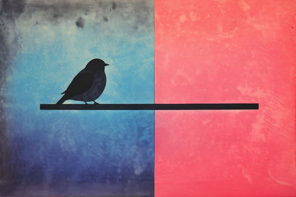 Bird silkscreen animal blue art.