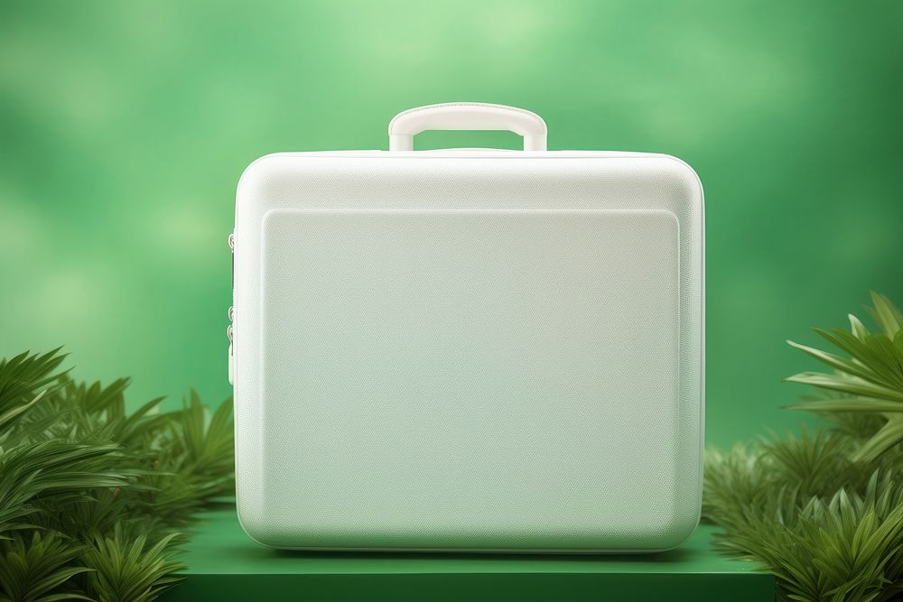 Suitcase bag mockup green electronics briefcase.