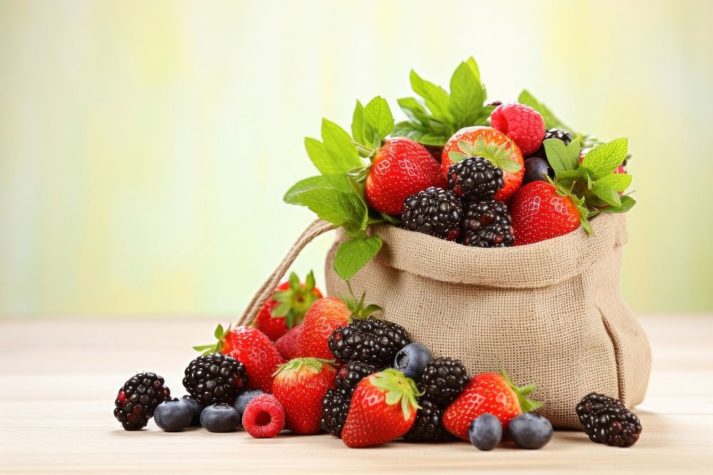A photo of fresh fruits strawberry blackberry blueberry.