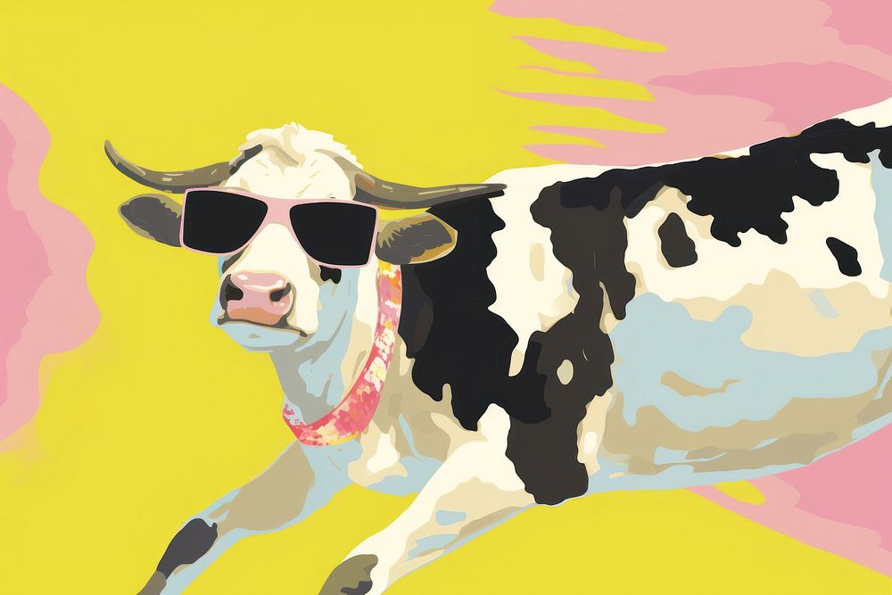 Cow wears sunglasses livestock cattle mammal.