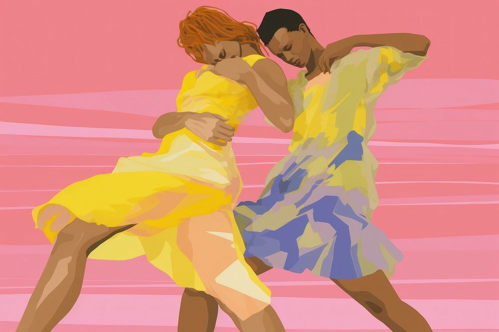 Gay couple dancing together art togetherness friendship.
